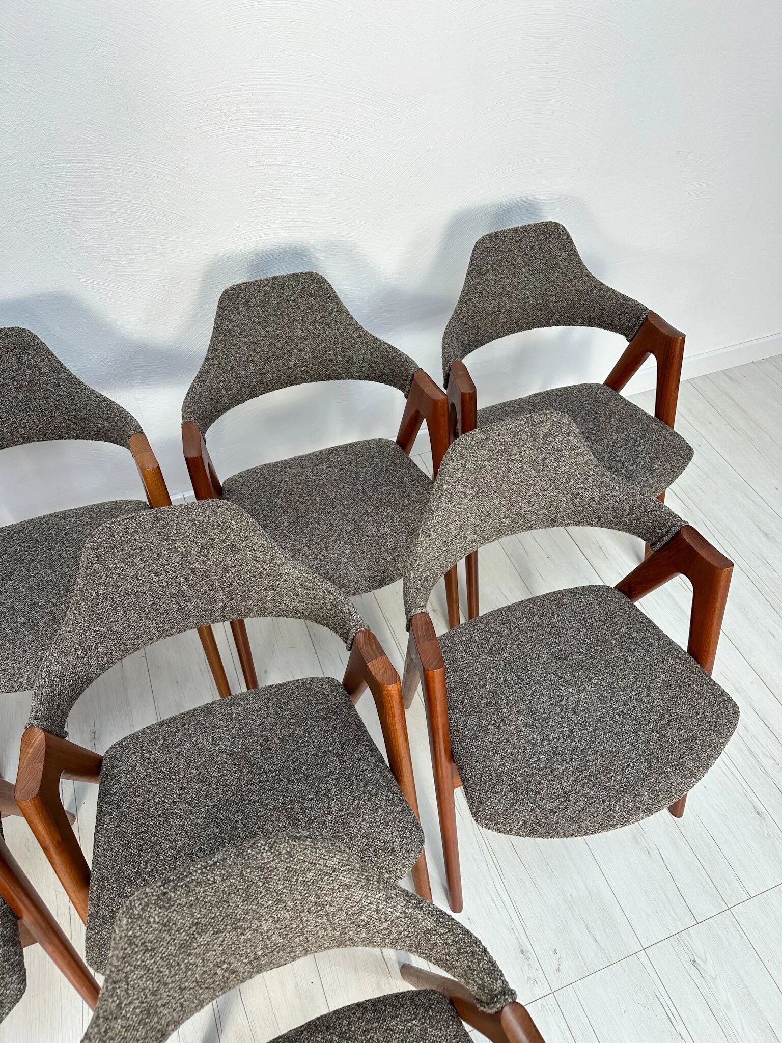 1960s set of 8 Compass teak dining chairs by Kai Kristiansen for Schou Andersen Møbelfabrik