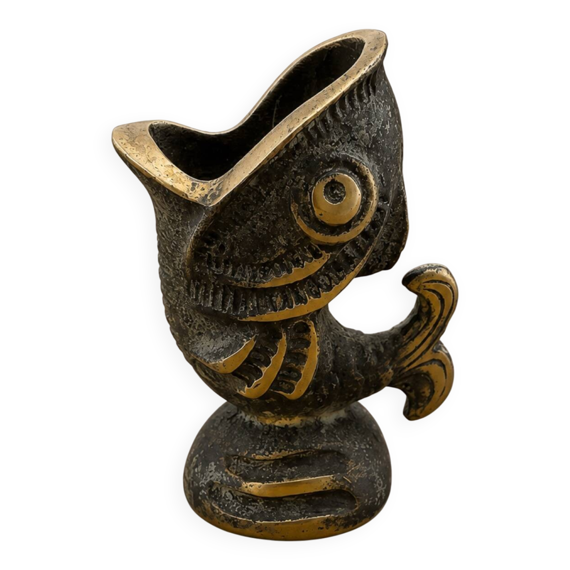 Zoomorphic Ashtray Sculpture in Patinated Brass - Vintage Mid-Century