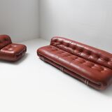 Vintage Soriana set in red leather by Afra e Tobia Scarpa for Cassina Italy
