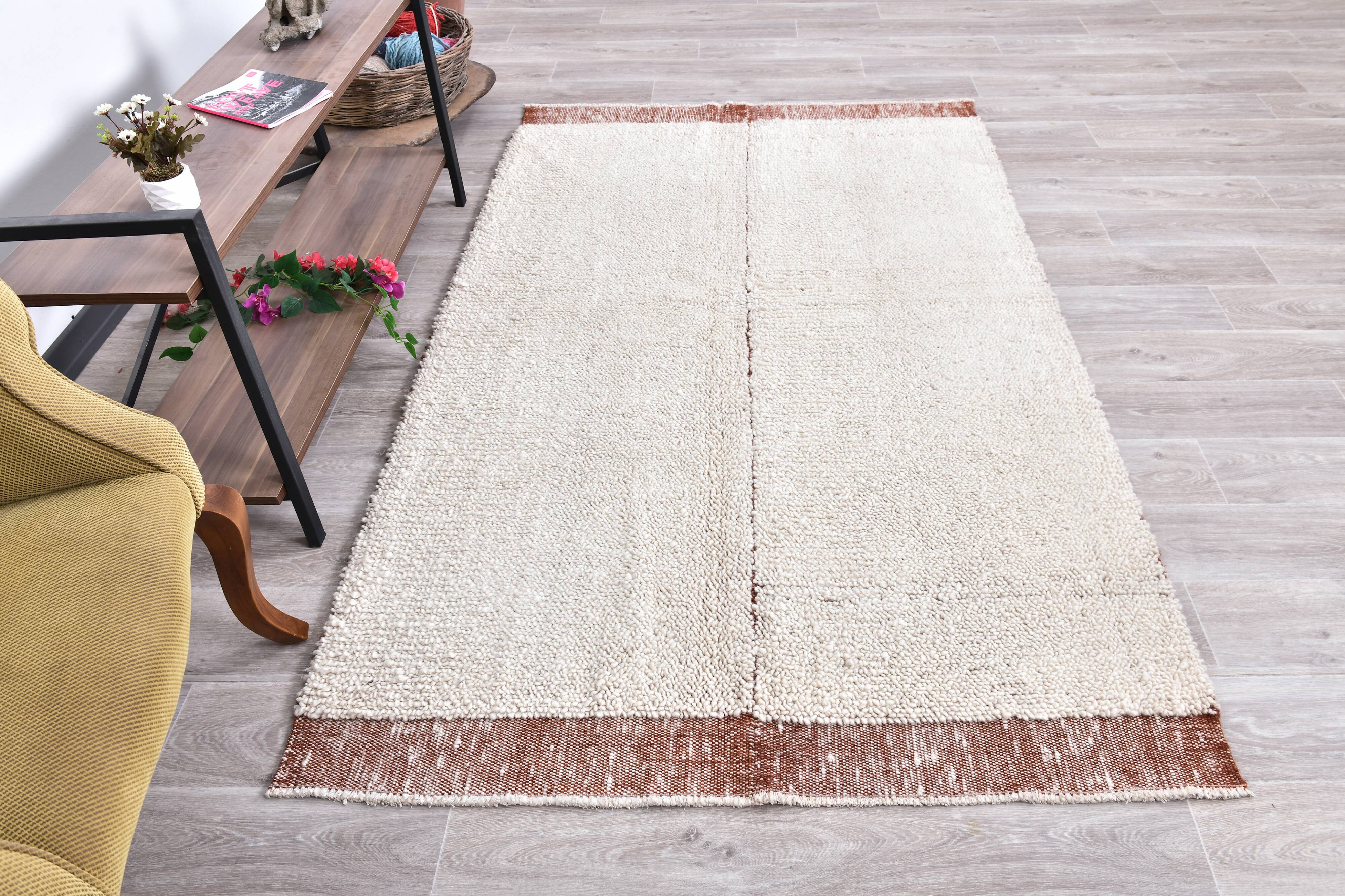 Terracota wool moroccan shaggy rug, Turkish wool rugs orange terracota