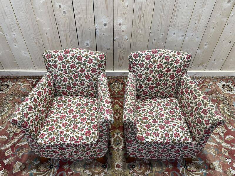 Paire de fauteuils bergères Art Déco / Vintage à fleurs