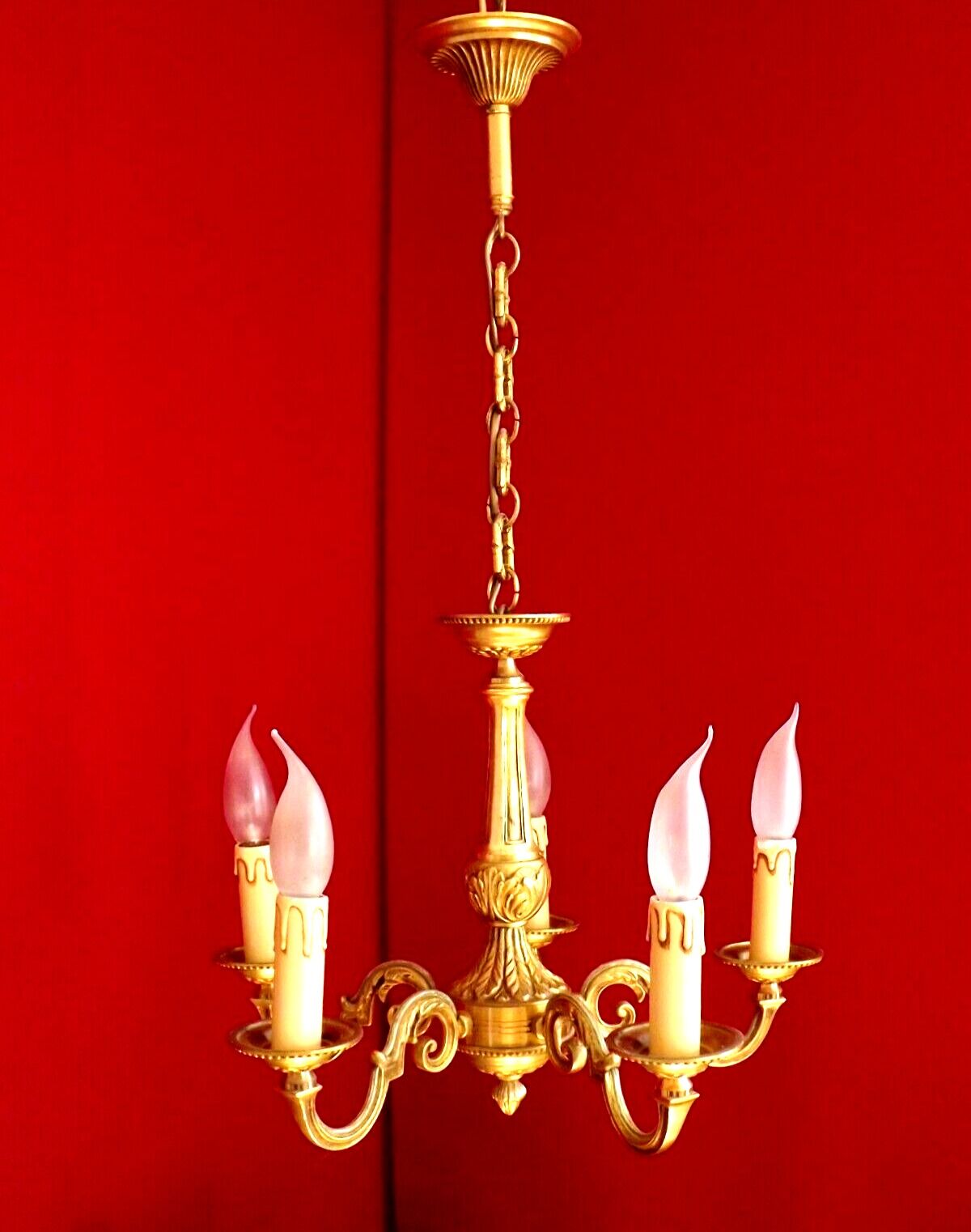 French 5 light quality bronze chandelier scroll acanthus leaf arms
