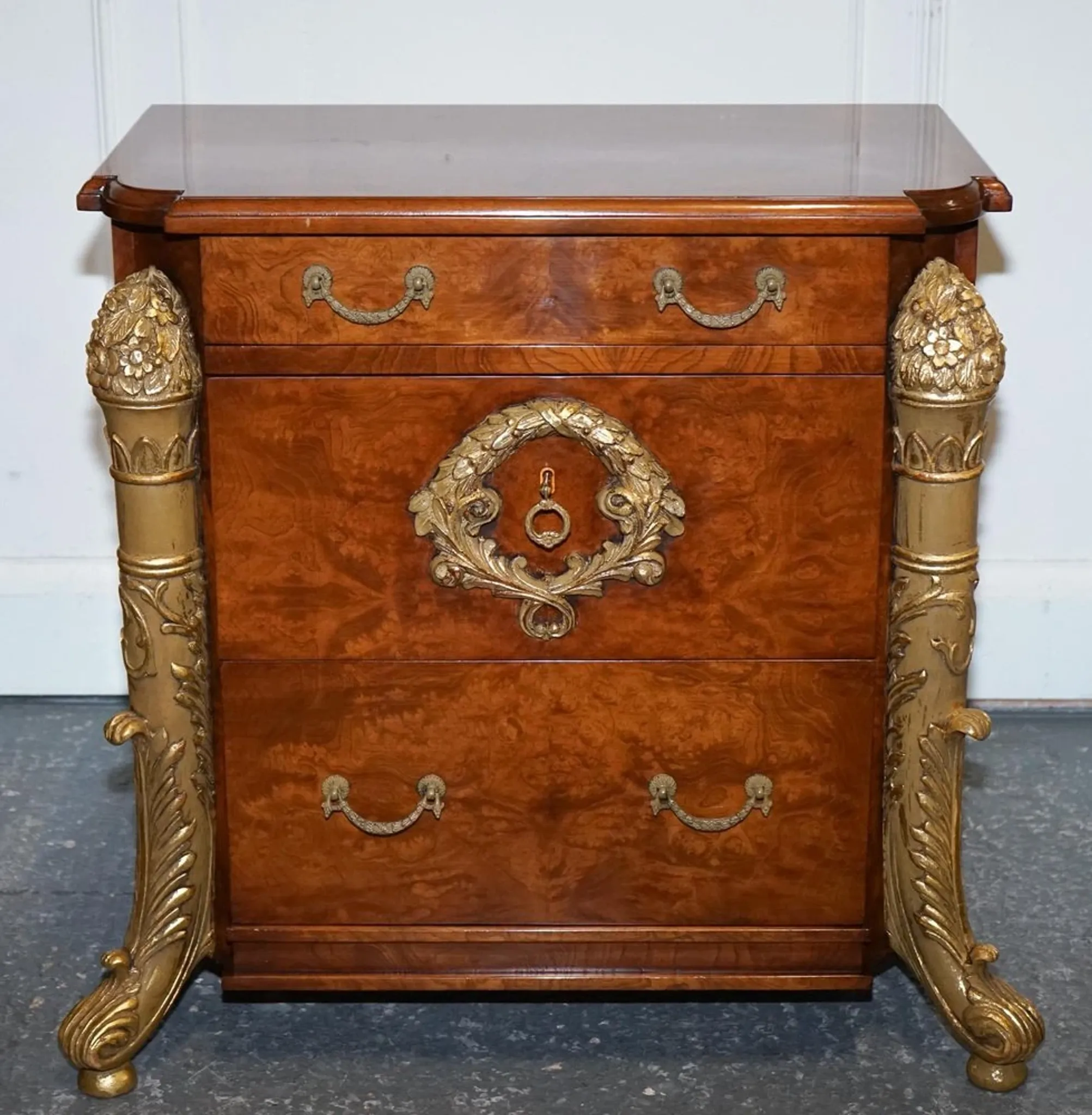 Empire Style Nightstands in Golden Walnut Burl, Set of 2