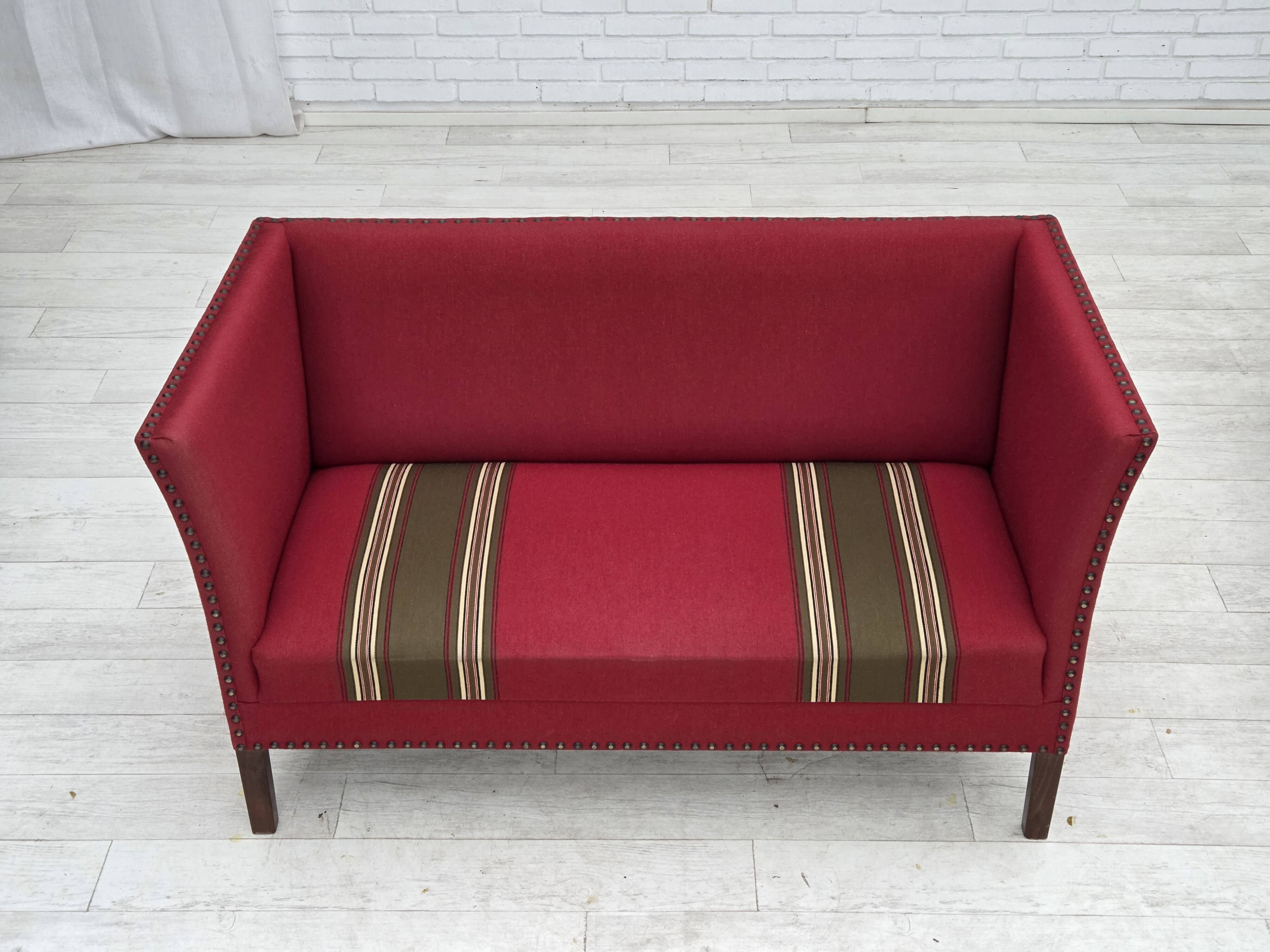1970s, Danish 2-seater sofa, original red furniture wool, ash wood.