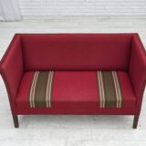 1970s, Danish 2-seater sofa, original red furniture wool, ash wood.