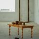 Scandinavian coffee table in brutalist style made of pine, with turned legs, Danish modern style, 1970s.