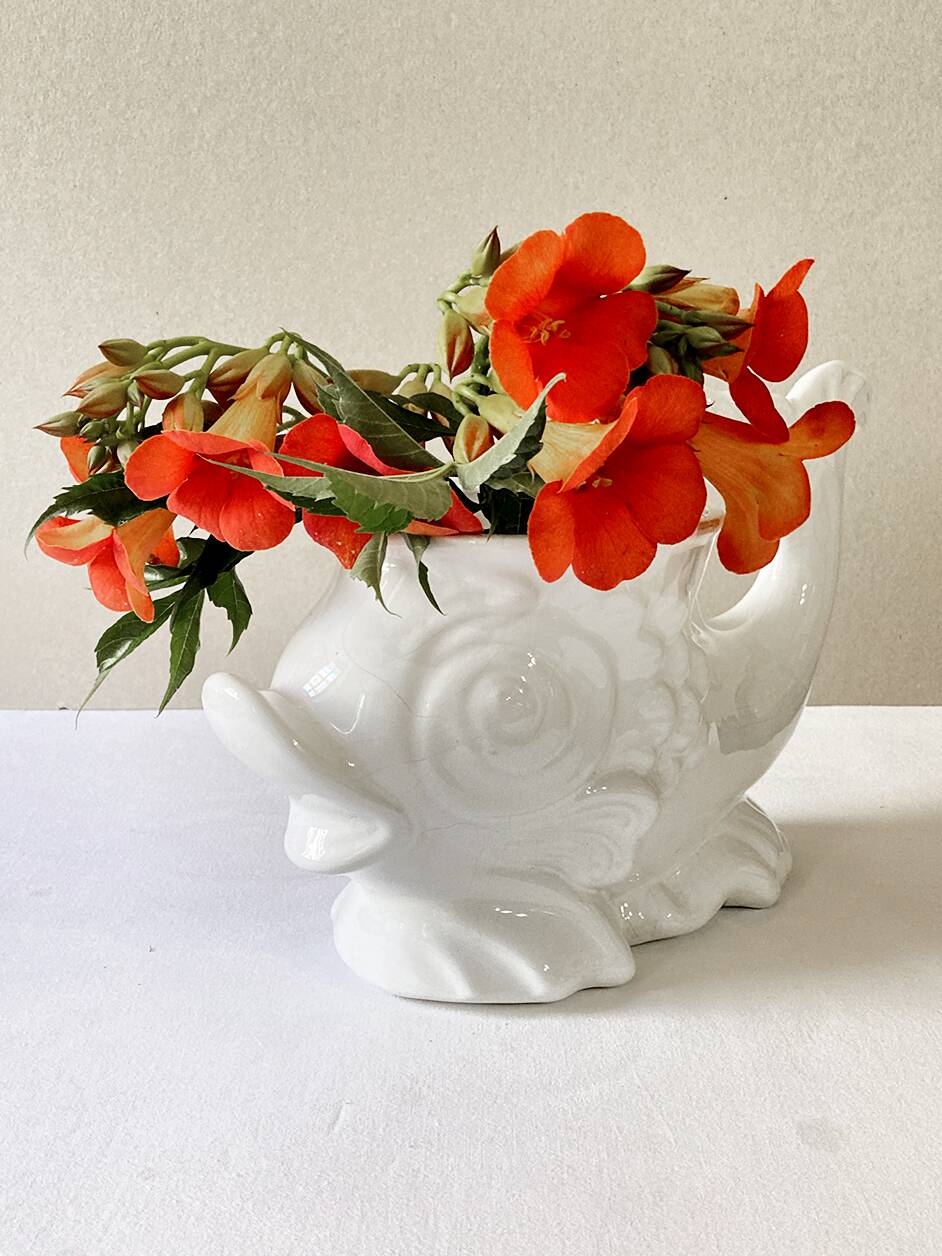 White ceramic fish plant pot