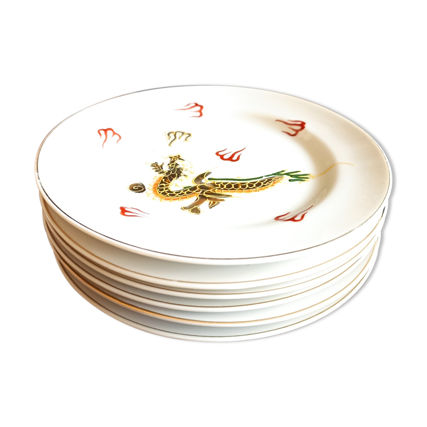 6 assiettes à dessert AIGI décorées de dragons dorés