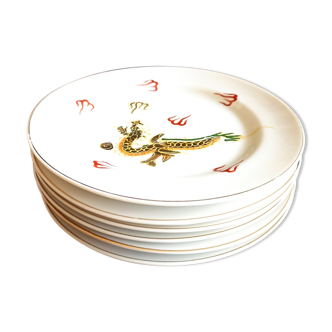 6 AIGI dessert plates decorated with golden dragons