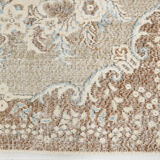 Handmade beige & brown floral  vintage rug