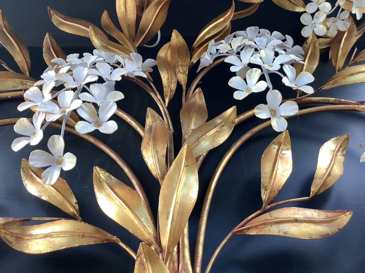 Hans Kogl 2 Vintage Wisteria Floral Wall Sconces with Gold Leaf Finish, 4 Lights