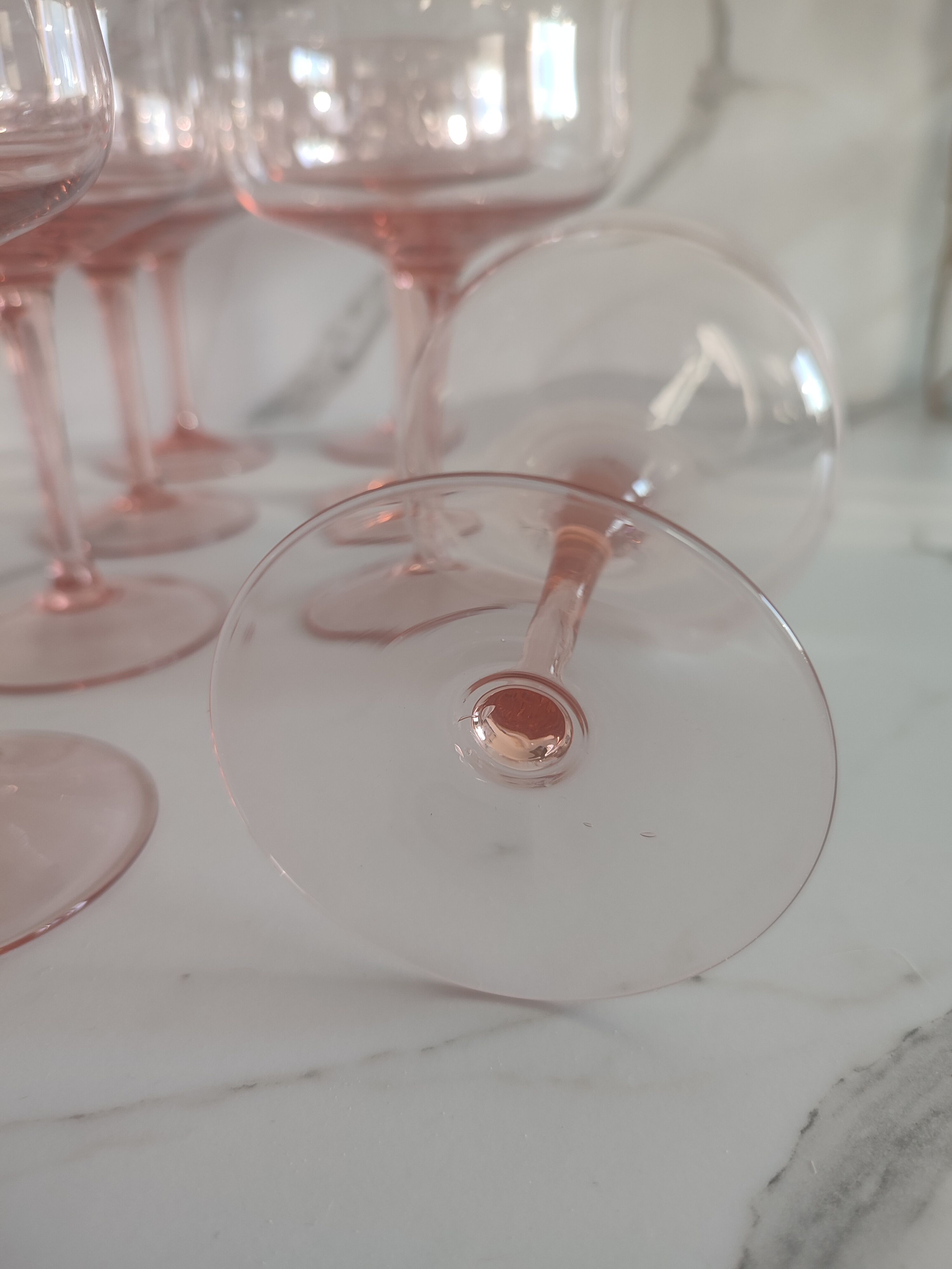 8 vintage pink crystal champagne glasses