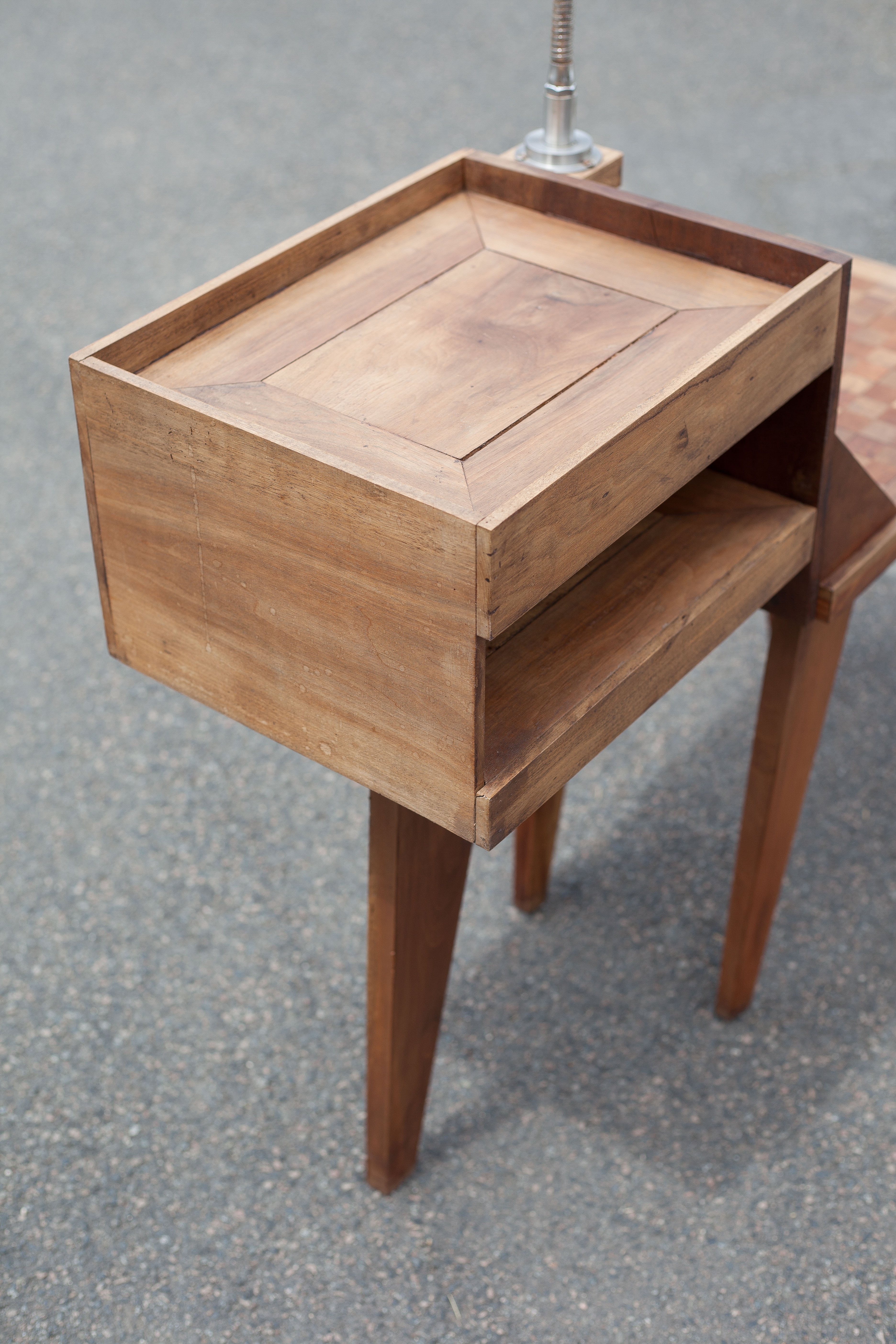 Industrial wood furniture, furniture with integrated lamp, trade furniture, industrial, compass feet