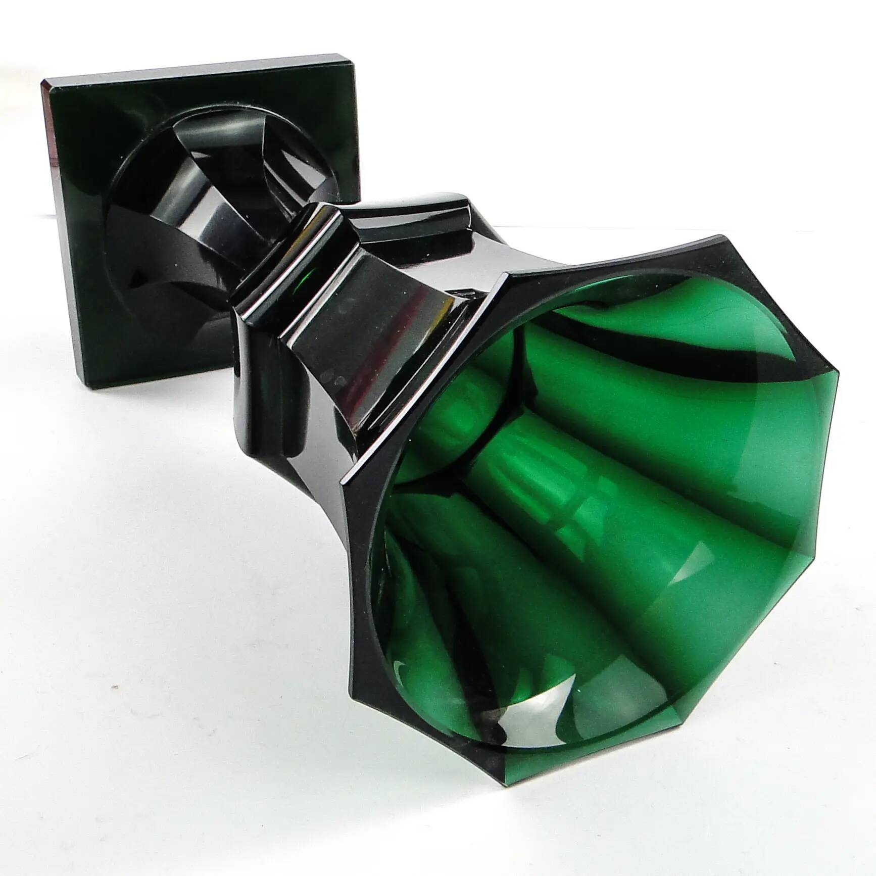 Art Deco vase, green crystal, Moser, Czechoslovakia, 1930s