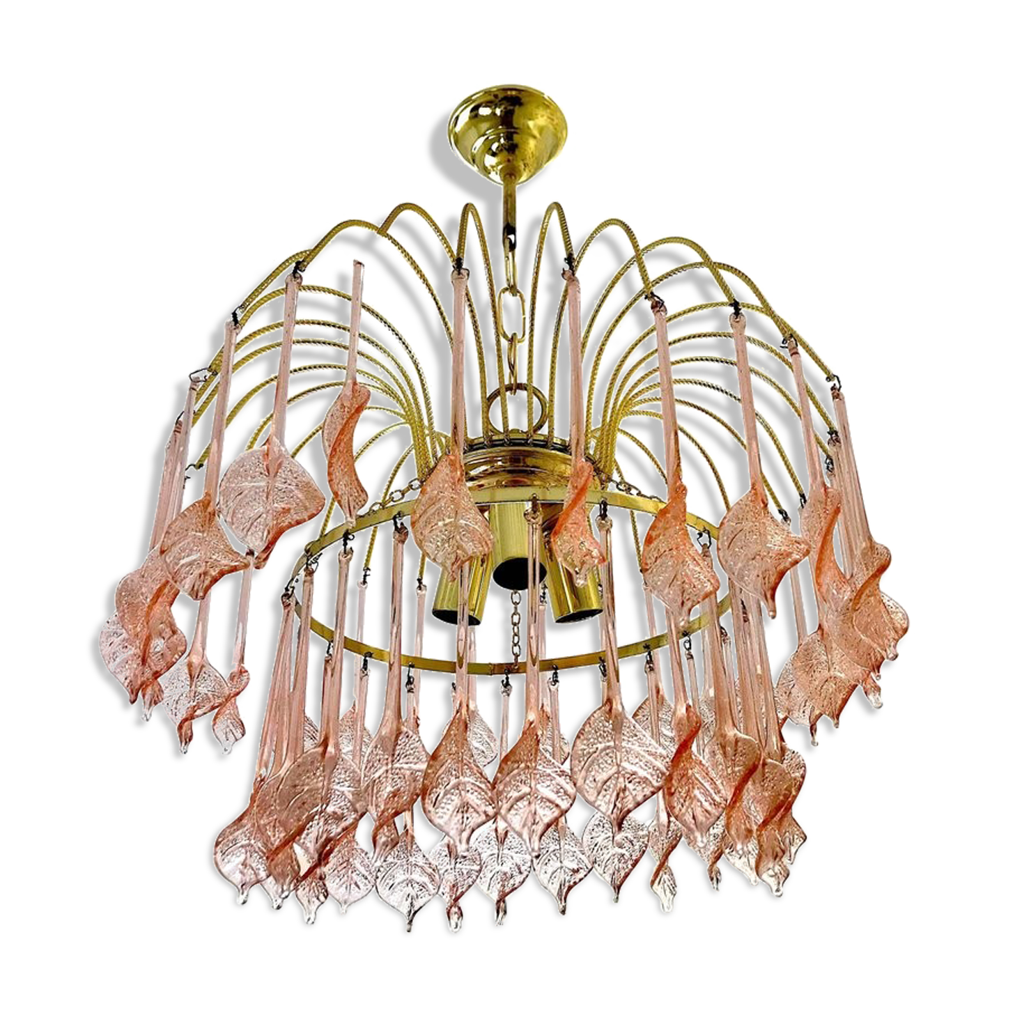 Chandelier Murano glass to golden flowers 1970 s