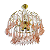 Lustre en verre de Murano à fleurs dorées 1970s