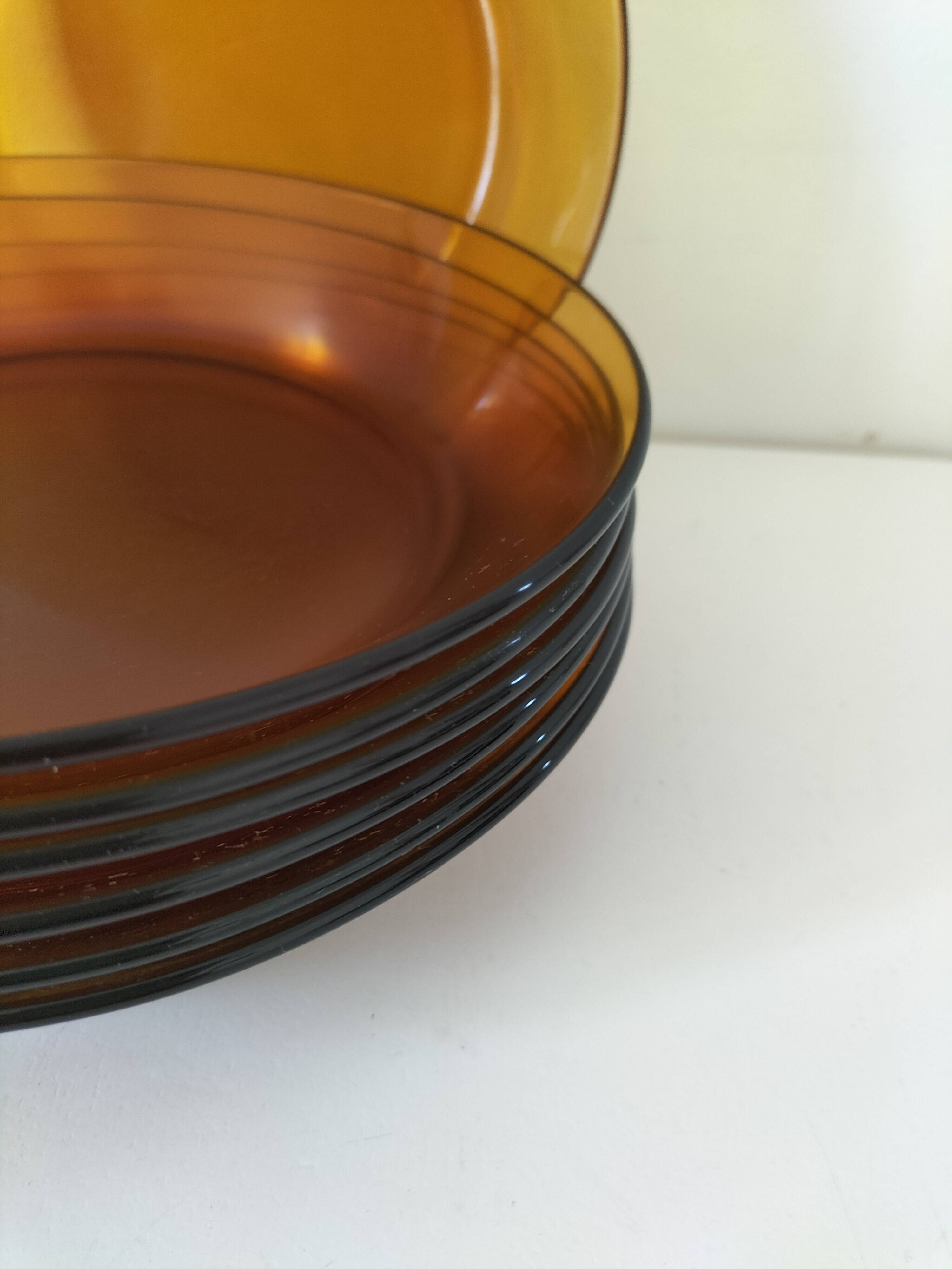 7 deep plates Duralex amber glass