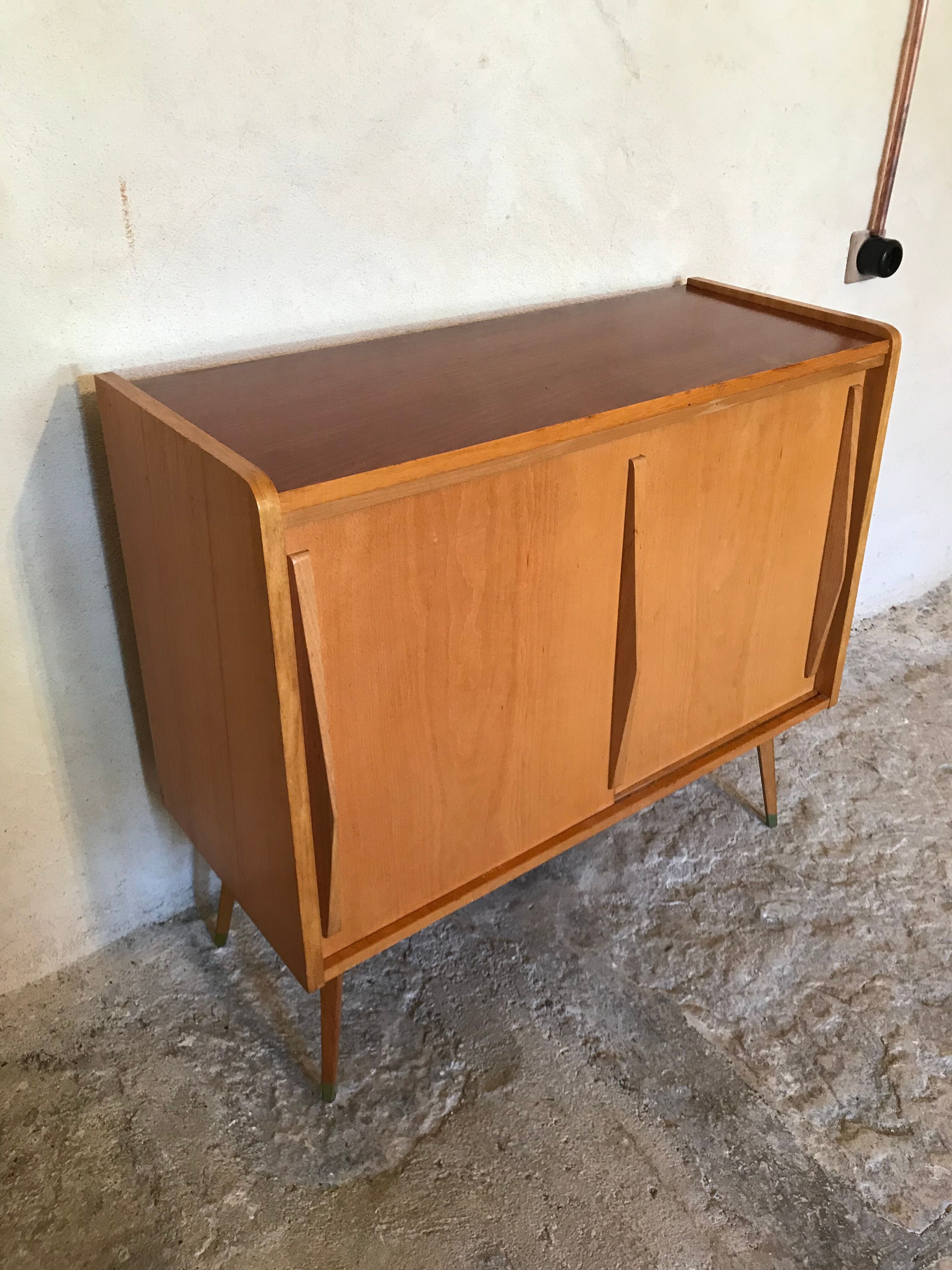 Vintage storage cabinet sliding doors and compass legs