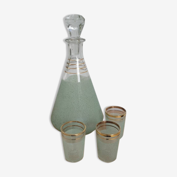 Bouteille et petits verres apéritifs granité vert et or