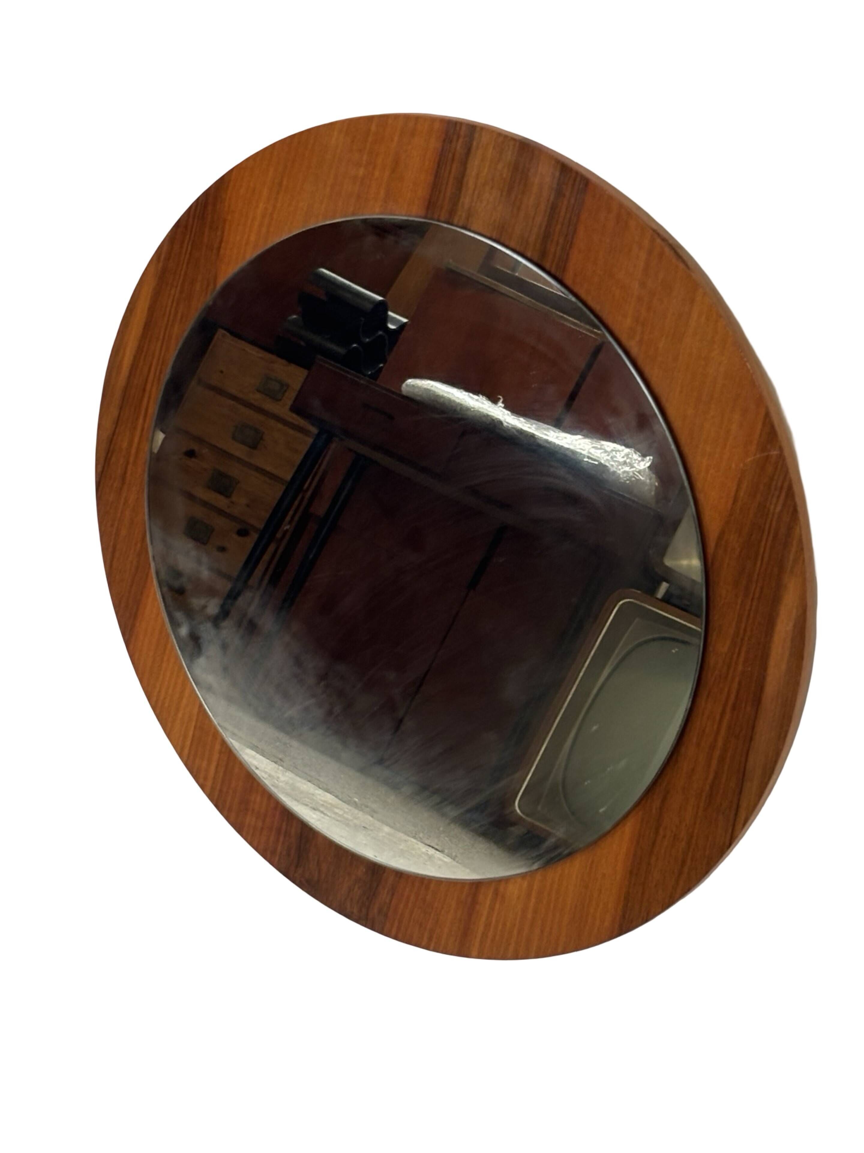 Vintage Round teak wall mirror 1970s wall mirror