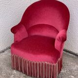 Old raspberry velvet toad armchair