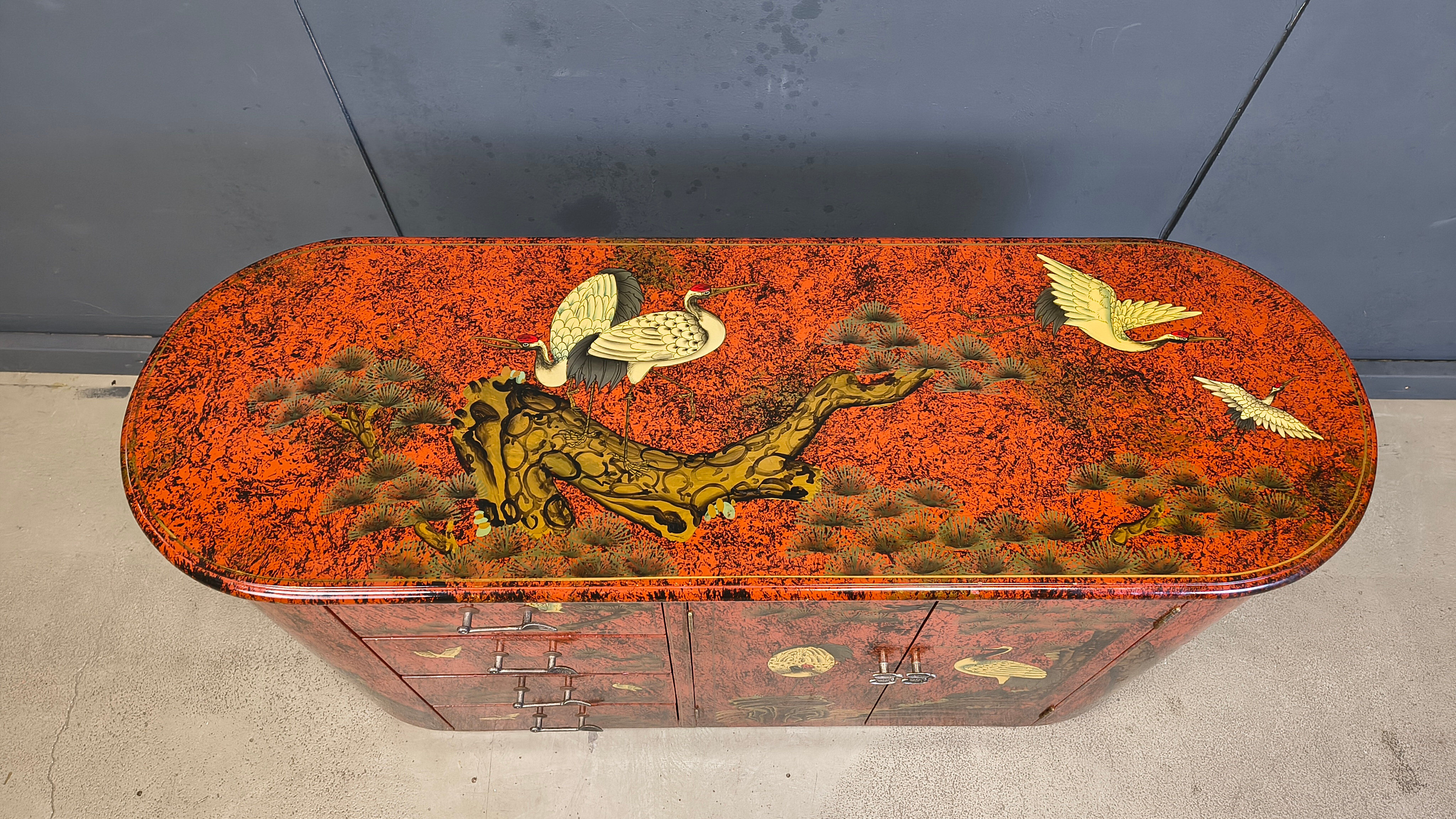 Vintage red chinoiserie cabinet, 1970s