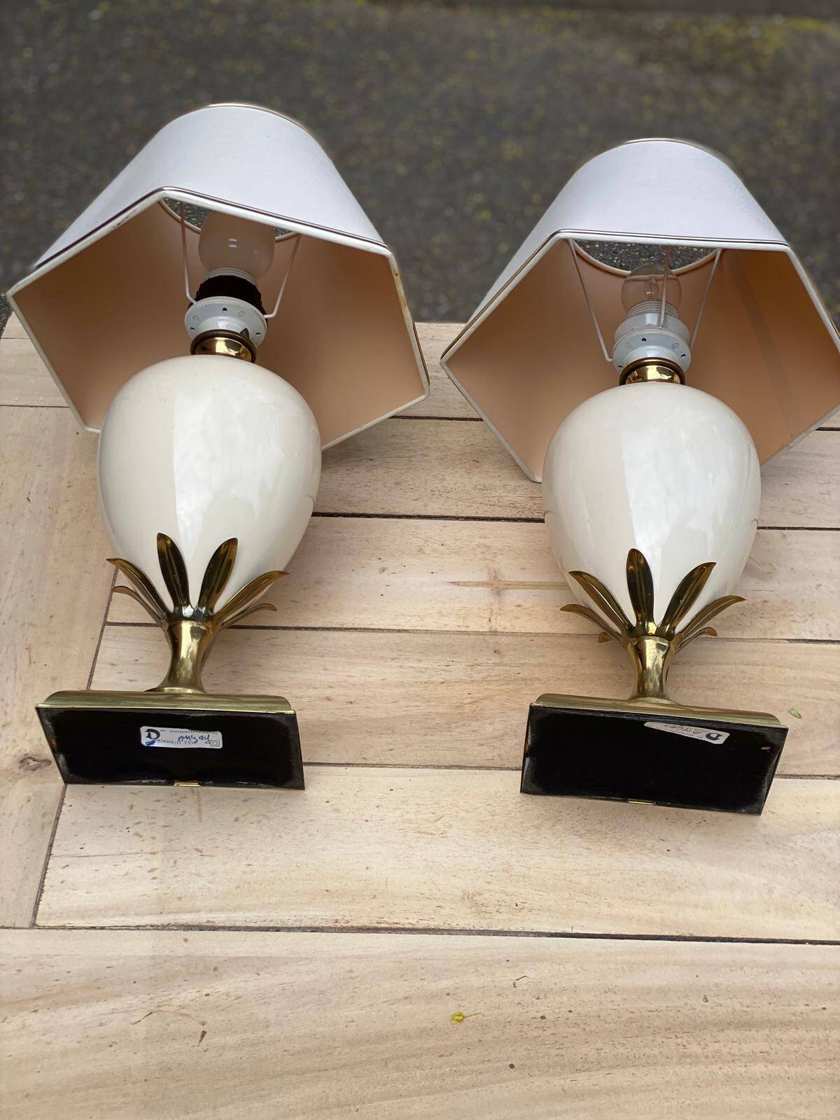 Vintage bedside lamp pair golden pineapple egg Maison Le Dauphin years