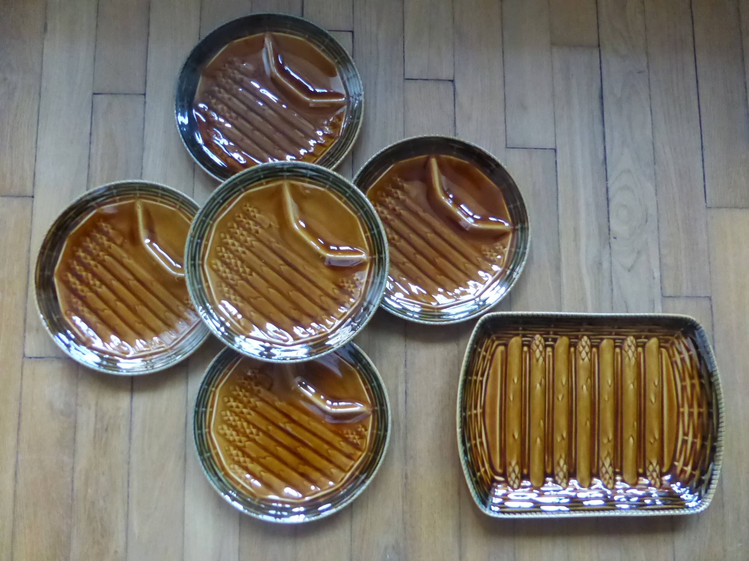 5 asparagus plates, 1 Sarreguemines dish L1 / 200106