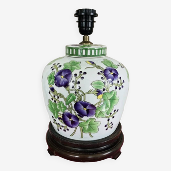 Lampe vintage en porcelaine, décor fait main, époque XXème