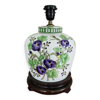 Lampe vintage en porcelaine, décor fait main, époque XXème
