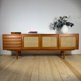 Vintage teak sideboard with rattan doors and drawers – Scandinavian design