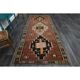 Vintage Turkish Oushak handmade wool cotton brown runner rug 137X338