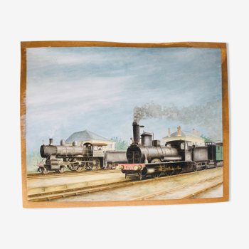 Steam locomotives watercolor