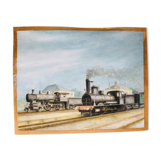 Steam locomotives watercolor