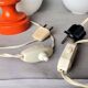 Pair orange painted wood opaline glass tabel lamps