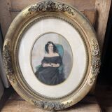 Pastel Young woman in blue chair