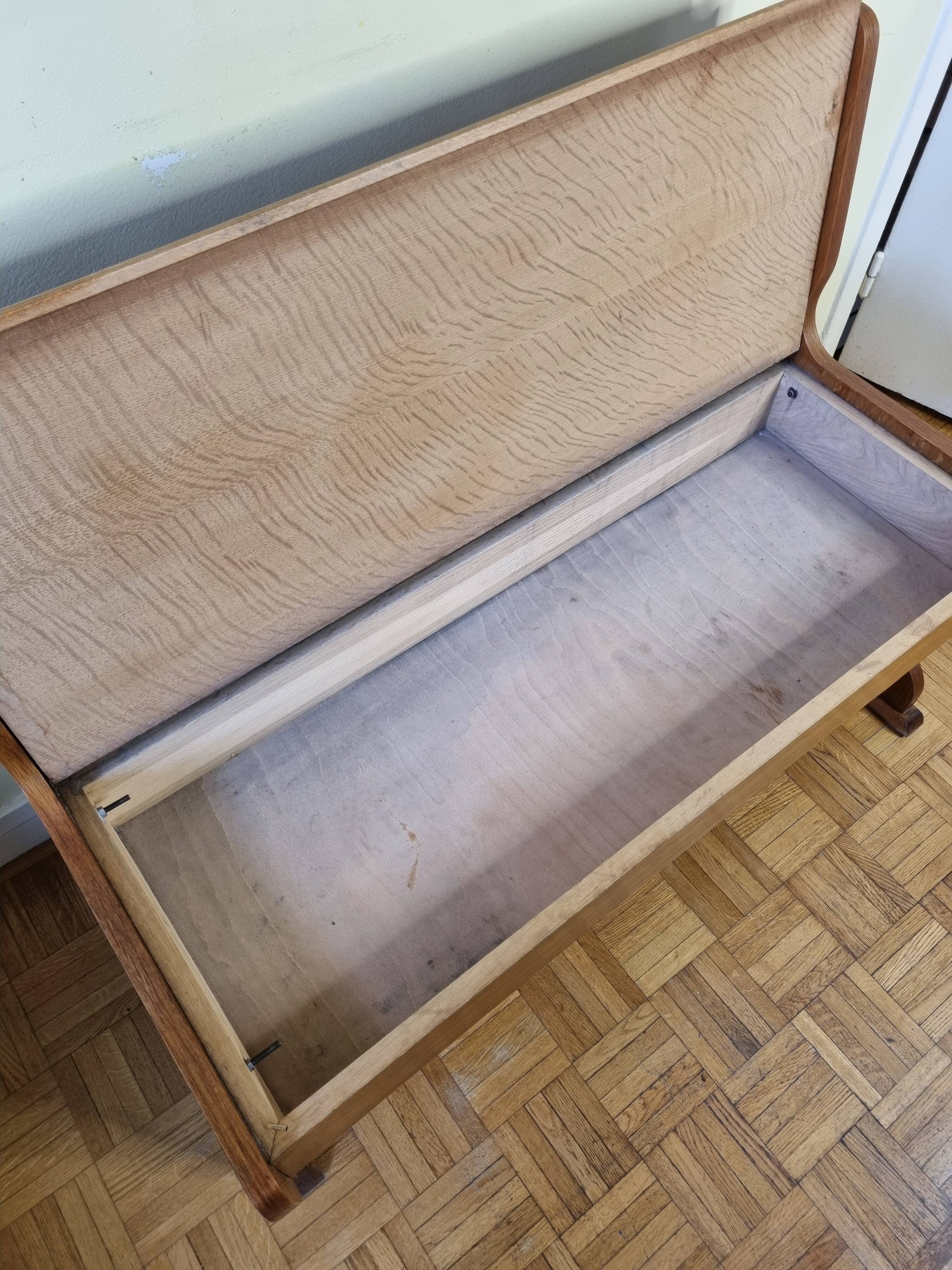 Vintage oak bench with storage compartment, two-seater, 104 cm