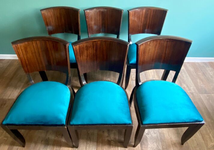 Suite de 6 chaises Art Déco 1935 ébene de Macassar assises restaurées