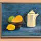 Oil on canvas "Still life with fruits and bottle" by S. Catchings, framed 50×41cm