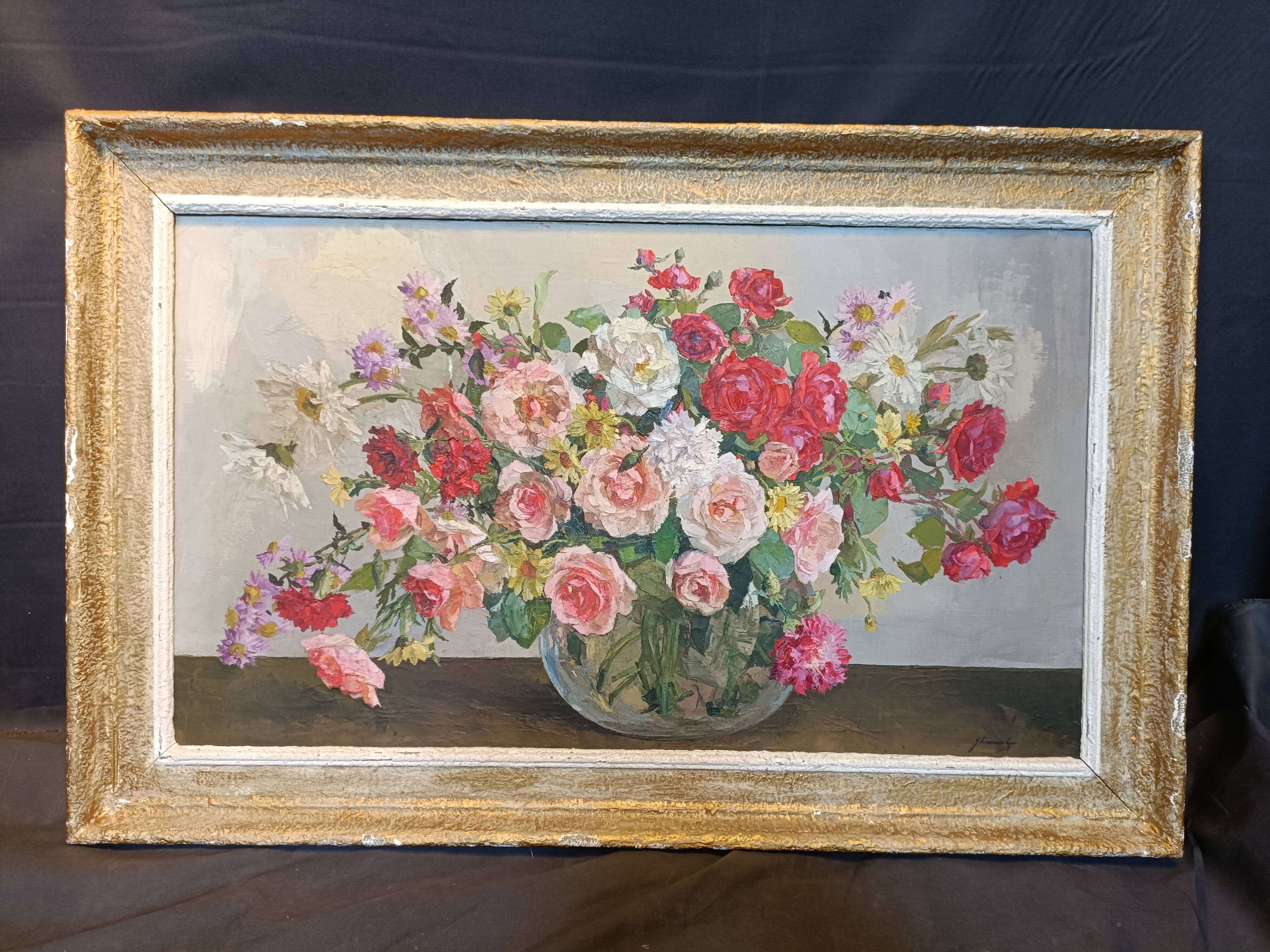Old painting "bouquet of flowers" from 1938