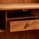 Mid-Century Teak Highboard with Sculpted Legs, Storage and Glass Shelf, 1960s