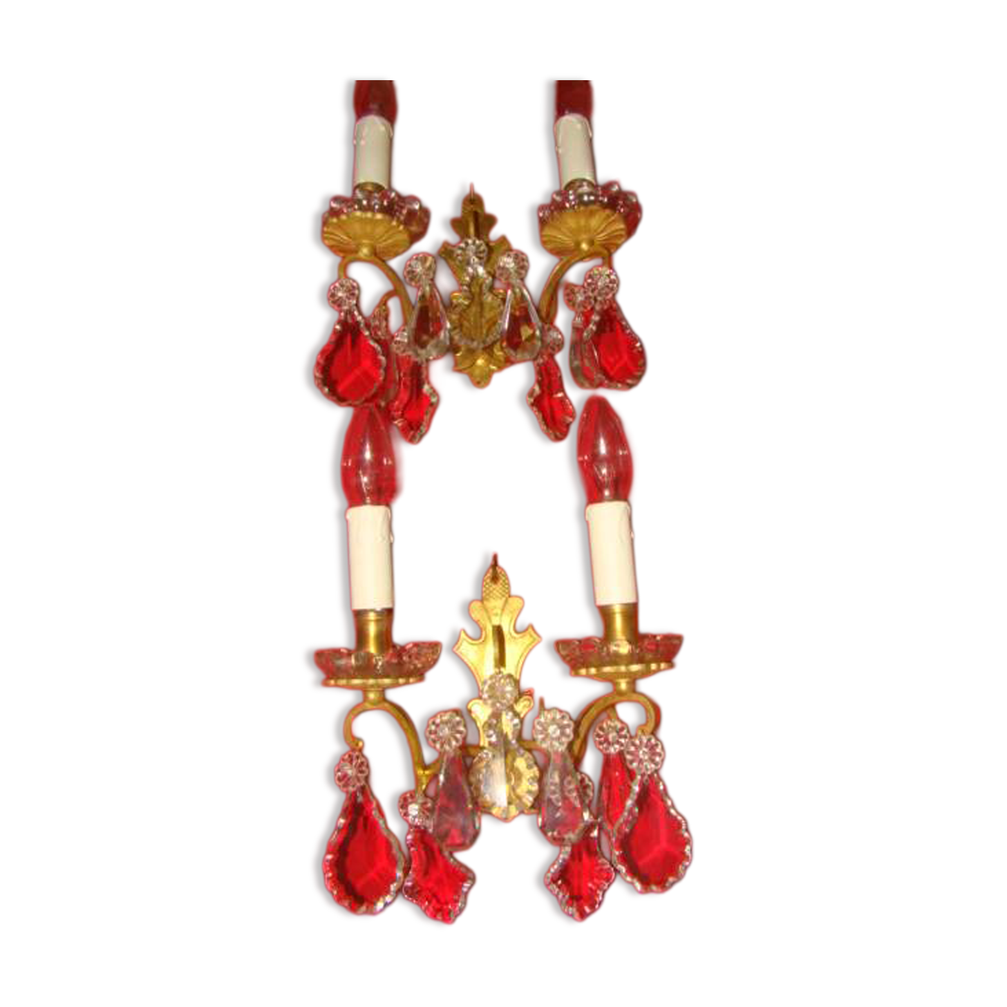 Pair of bronze and crystal wall lights with 2 arms of light