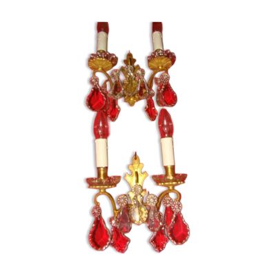 Paire d'appliques bronze et cristal à 2 bras de lumière