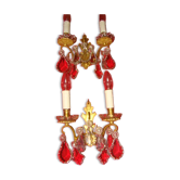 Paire d'appliques bronze et cristal à 2 bras de lumière