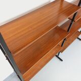 Vintage Italian triple modular bookshelf in teak and metal.