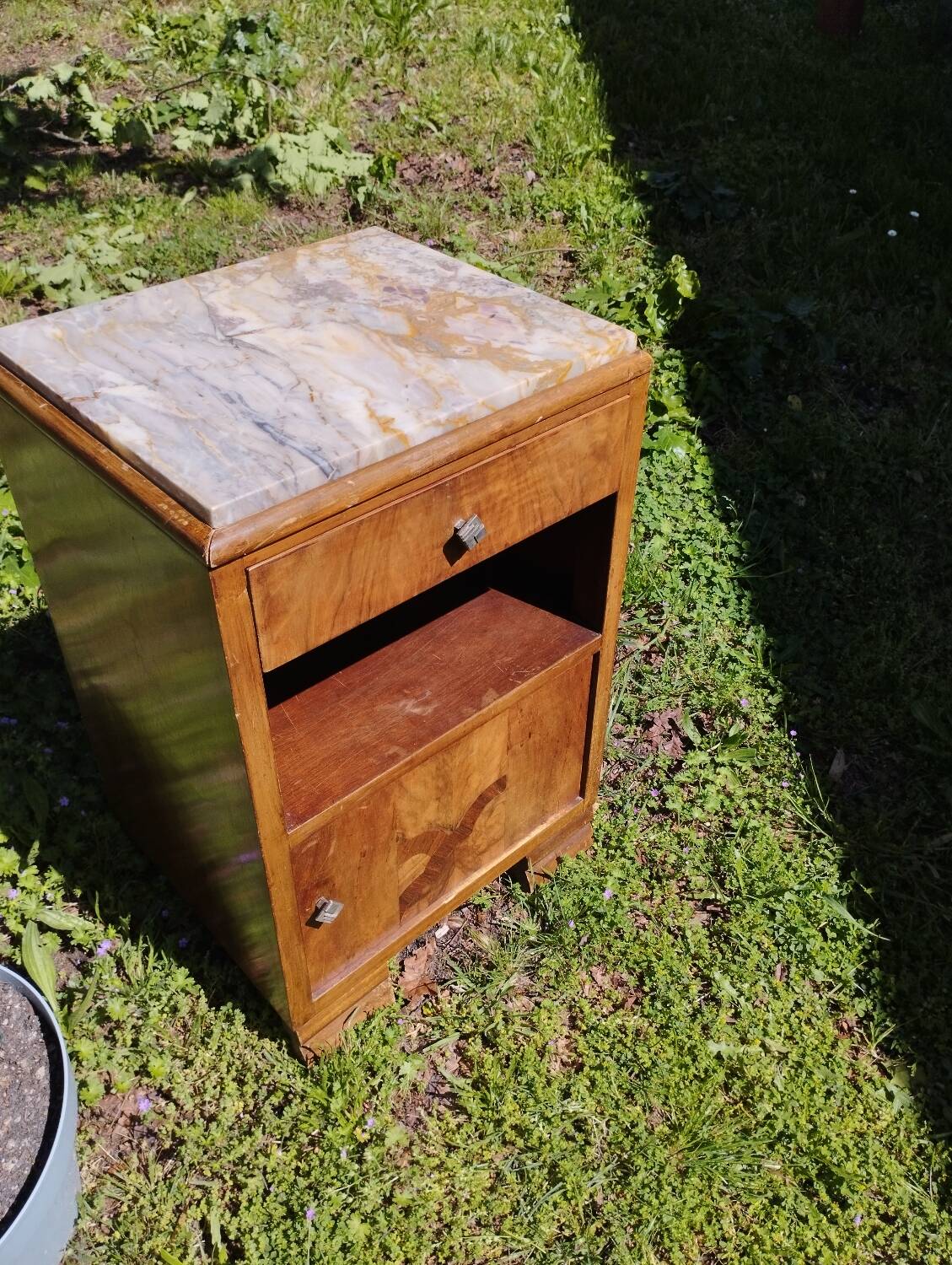 Art deco bedside table, marble top