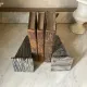 pair of obelisk bookends in grey/brown marble Art Deco style