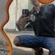 Vintage Venetian mirror, orange painted wooden frame