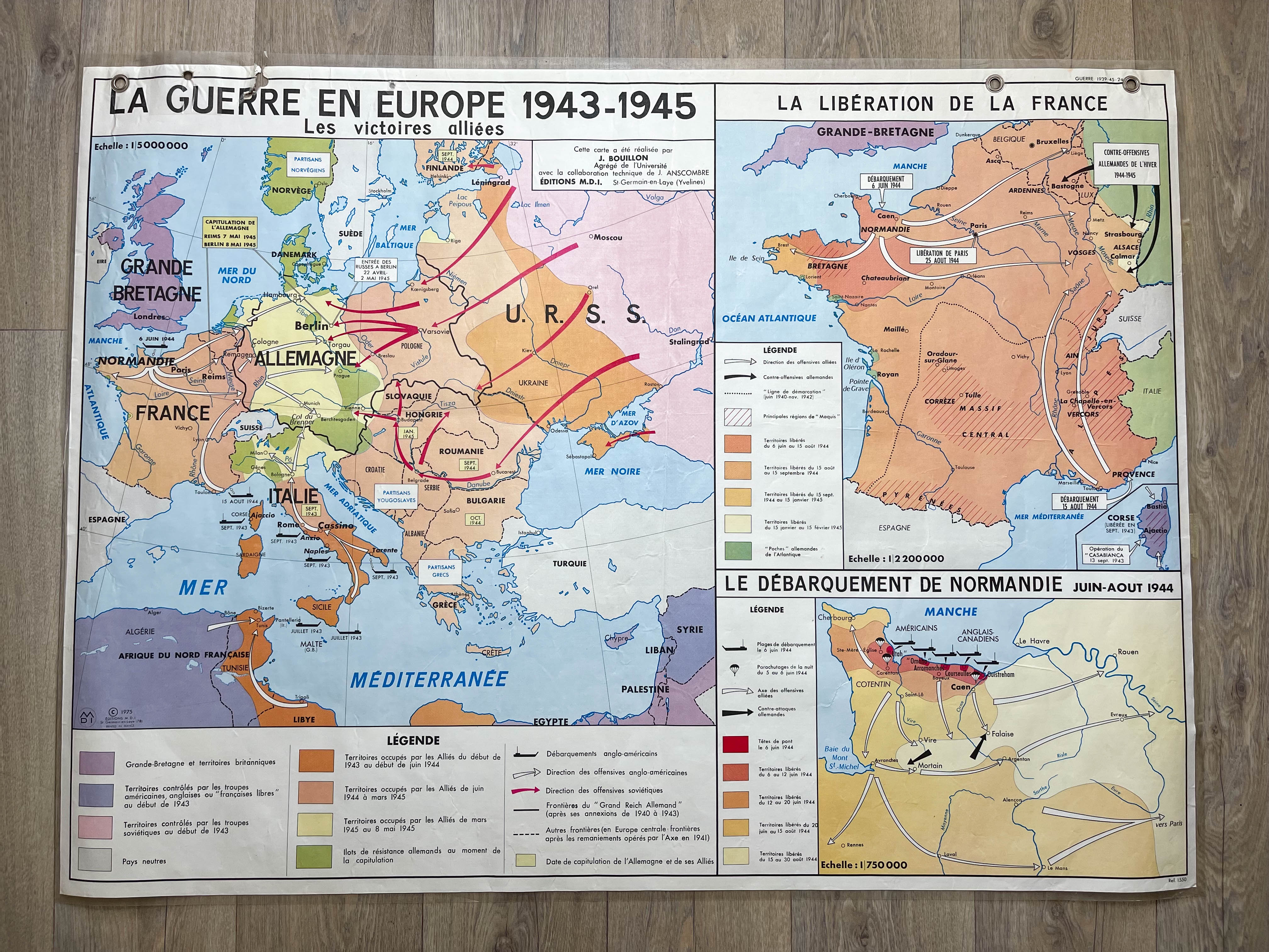 Vintage school map war in europe and the pacific mdi year 1975