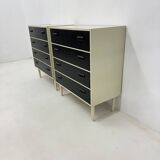 Set of 2 black and white chests of drawers, 1970s